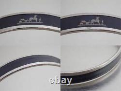Hermes Caleche Bangle Bracelet Email PM Silver Navy blue Enamel Horse with box