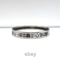 Hermes Capitales Enamel Narrow Bangle Bracelet Gray/Silver Size Medium