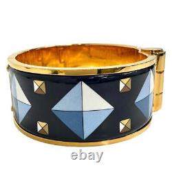 Hermes Charnière GM Bracelet Bangle Enamel Blue Gold Color Metal Width 2.2cm