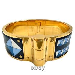 Hermes Charnière GM Bracelet Bangle Enamel Blue Gold Color Metal Width 2.2cm