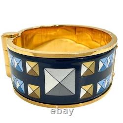 Hermes Charnière GM Bracelet Bangle Enamel Blue Gold Color Metal Width 2.2cm