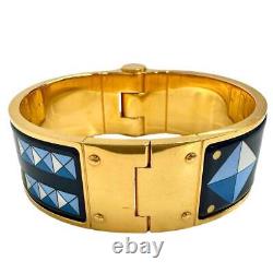 Hermes Charnière GM Bracelet Bangle Enamel Blue Gold Color Metal Width 2.2cm