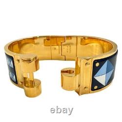 Hermes Charnière GM Bracelet Bangle Enamel Blue Gold Color Metal Width 2.2cm