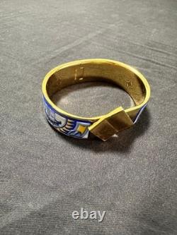 Hermes Clic Clac Enamel Bangle Bracelet Blue Gold Hardware