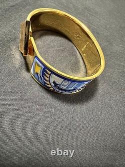 Hermes Clic Clac Enamel Bangle Bracelet Blue Gold Hardware