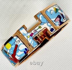 Hermes Clic Clac H Blue Enamel Rose Gold Dans Les Nuages Wide Bracelet Birkin