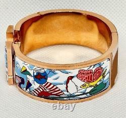 Hermes Clic Clac H Blue Enamel Rose Gold Dans Les Nuages Wide Bracelet Birkin