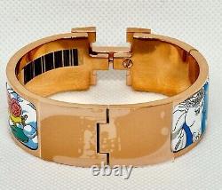 Hermes Clic Clac H Blue Enamel Rose Gold Dans Les Nuages Wide Bracelet Birkin