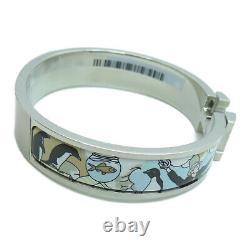 Hermes Clic-Clac H Bracelet Bangle Enamel Metal Blue Silver