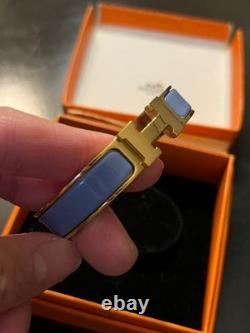 Hermes Clic Clac H Bracelet Blue Enamel Gold Tone Bangle PM16JPN