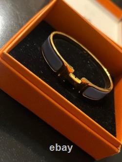 Hermes Clic Clac H Bracelet Blue Enamel Gold Tone Bangle PM16JPN
