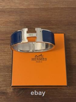 Hermès Clic Clac H Bracelet Blue Enamel Palladium PM Bangle Authentic No Box