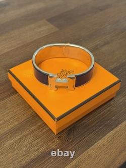 Hermès Clic Clac H Bracelet Blue Enamel Palladium PM Bangle Authentic No Box