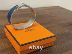 Hermès Clic Clac H Bracelet Blue Enamel Palladium PM Bangle Authentic No Box