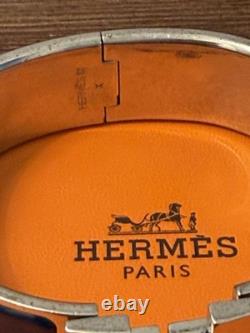 Hermès Clic Clac H Bracelet Blue Enamel Palladium PM Bangle Authentic No Box