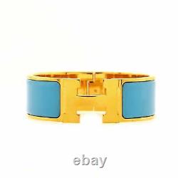 Hermes Clic Clac H Bracelet Enamel Wide Blue, Gold