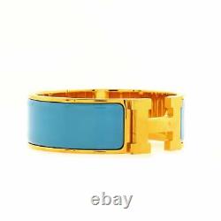 Hermes Clic Clac H Bracelet Enamel Wide Blue, Gold