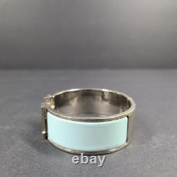 Hermes Clic Clac H Bracelet Silver Enamel Light Blue Wide PM 100% Authentic