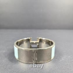 Hermes Clic Clac H Bracelet Silver Enamel Light Blue Wide PM 100% Authentic