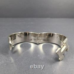 Hermes Clic Clac H Bracelet Silver Enamel Light Blue Wide PM 100% Authentic