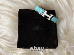 Hermes Clic Clac H Narrow Enamel Cream Pale Pastel Blue Silver Bracelet PM