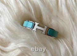 Hermes Clic Clac H Narrow Enamel Cream Pale Pastel Blue Silver Bracelet PM