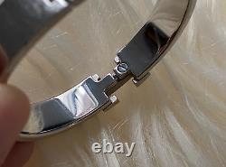 Hermes Clic Clac H Narrow Enamel Cream Pale Pastel Blue Silver Bracelet PM