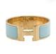 Herm&egrave;s Clic Clac H Wide Bangle Bracelet Blue Enamel Gold Plated Authentic