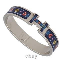 Hermes Clic Clac PM Bangle Bracelet Blue Silver Metal Enamel