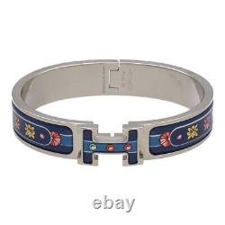 Hermes Clic Clac PM Bangle Bracelet Blue Silver Metal Enamel