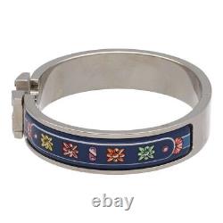 Hermes Clic Clac PM Bangle Bracelet Blue Silver Metal Enamel