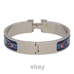 Hermes Clic Clac PM Bangle Bracelet Blue Silver Metal Enamel