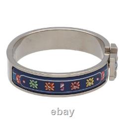 Hermes Clic Clac PM Bangle Bracelet Blue Silver Metal Enamel