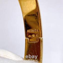 Hermes Clic Clac Vintage Bracelet Bangle in Enamel Blue Gold Color Studs
