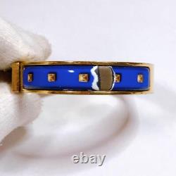 Hermes Clic Clac Vintage Bracelet Bangle in Enamel Blue Gold Color Studs