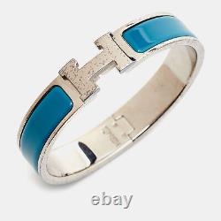 Hermes Clic H Blue Enamel Palladium Plated Bracelet