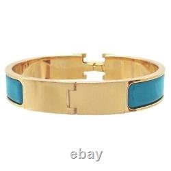 Hermes Clic H Bracelet Bangle GP Enamel Blue Gold