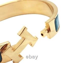 Hermes Clic H Bracelet Bangle GP Enamel Blue Gold