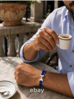 Hermès Clic H Bracelet Blue Enamel Palladium Plated GM Size