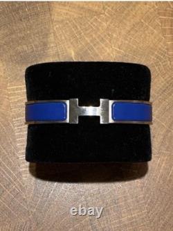 Hermès Clic H Bracelet Blue Enamel Palladium Plated GM Size