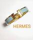 Hermes Clic H Bracelet In Blue Chardon Enamel With Gold-plated Hardware