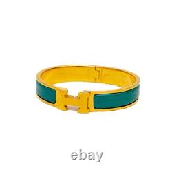 Hermès Clic H Enamel Blue Bracelet Cuff PM Gold Plated with Teal Enamel Size6.5