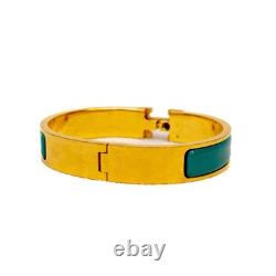 Hermès Clic H Enamel Blue Bracelet Cuff PM Gold Plated with Teal Enamel Size6.5
