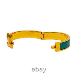 Hermès Clic H Enamel Blue Bracelet Cuff PM Gold Plated with Teal Enamel Size6.5