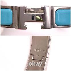 Hermes Click Clack Pm H Bangle Enamel Bracelet Light Blue X Silver Accessories