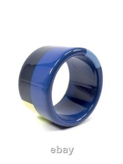 Hermès Color-block Yellow and Blue Wide Enamel Bangle Bracelet