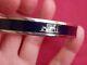 Hermes Dark Blue Enamel Caleche Silvertone Narrow Bangle Bracelet