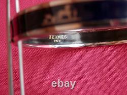 Hermes Dark Blue Enamel Caleche Silvertone Narrow Bangle Bracelet