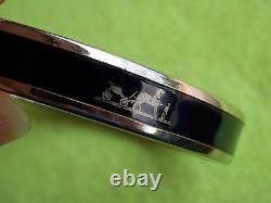 Hermes Dark Blue Enamel Caleche Silvertone Narrow Bangle Bracelet