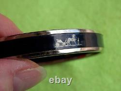 Hermes Dark Blue Enamel Caleche Silvertone Narrow Bangle Bracelet